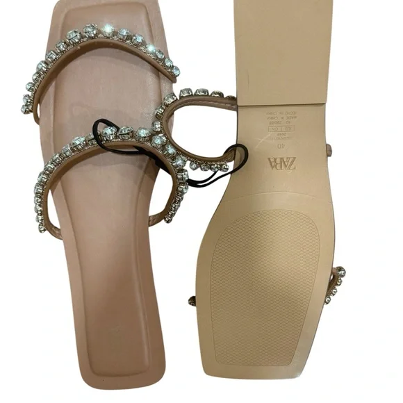 Elegant Zara Nude Flats with Rhinestone Straps - Picture 4 of 4